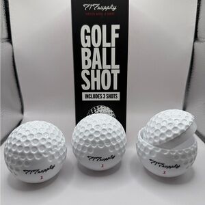 717 Supply (3) Golf Ball Shot Glasses Sealable Snap-on Cap Holds 1.5 ounce rare